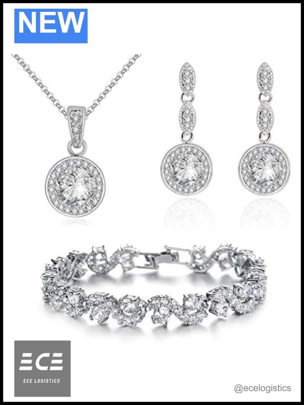18K gold plated cubic zirconia jewelry set necklace earrings bracelet